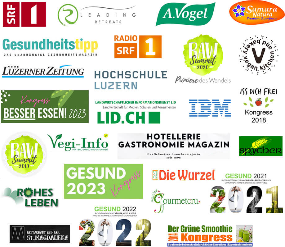 Logos von Publikationen und Firmen der Zusammenarbeit